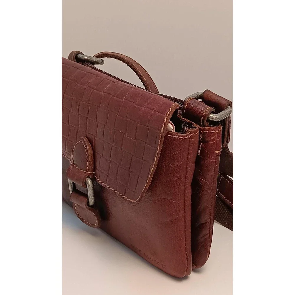 Vintage Jack Georges Brown Leather Crossbody Bag – Woven Embossed Flap Shoulder